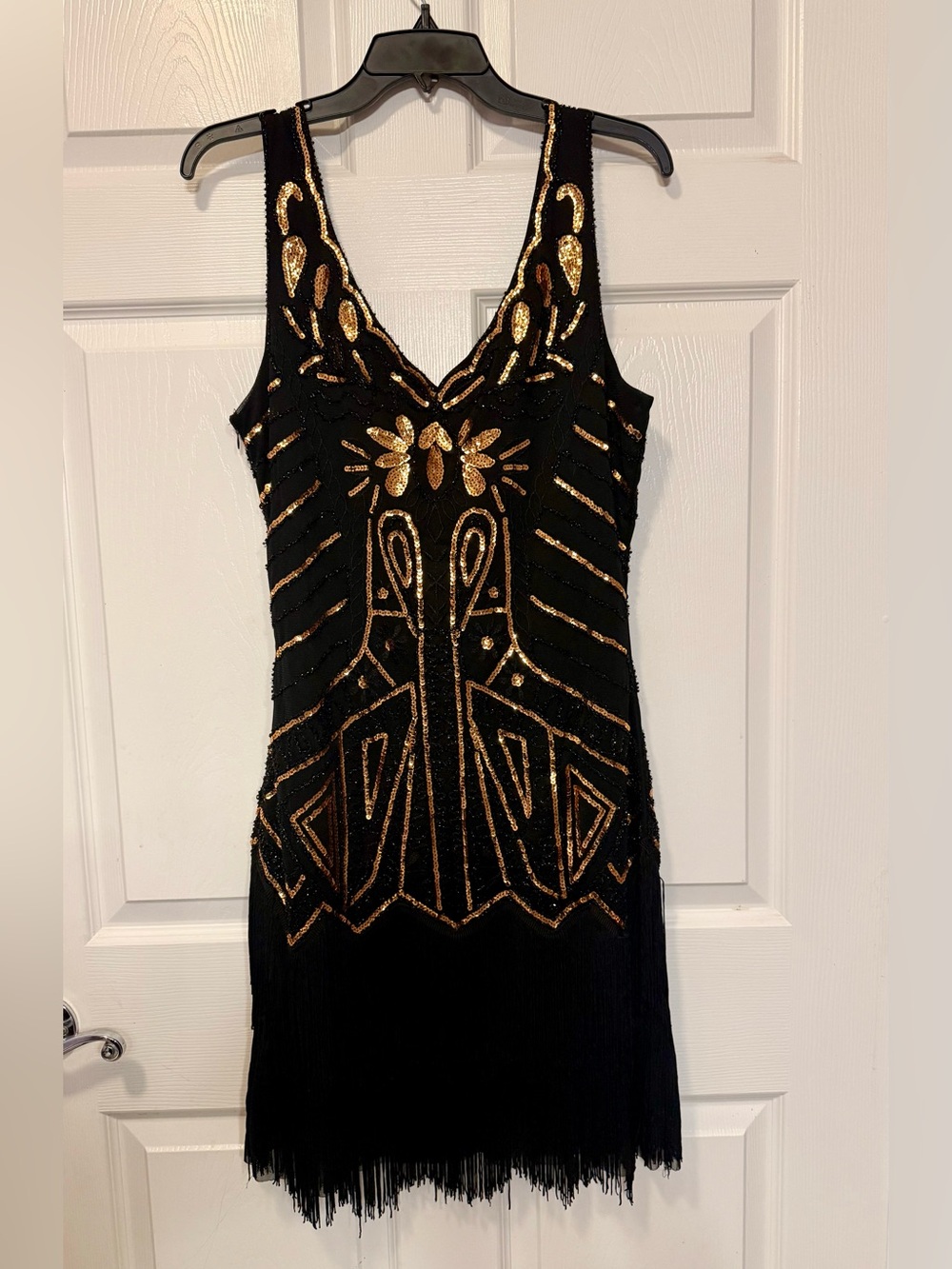 BABEYOND Gold Sequin Fringe Flapper Dress Sz L Art Deco Gatsby 1920s Cocktail - Picture 2 of 8